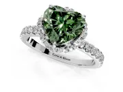 Halo Engagement Ring Setting for Fancy Green Heart-Shaped Center with Openwork Halo, Pave Band and Prong Head in Platinum