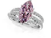 Solitaire Engagement Ring Setting for Fancy Pink Marquise Center with Woven 3-Strand Pave Band and Prong Head in Platinum