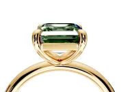 Low-Set Solitaire Engagement Ring Setting for Fancy Green Asscher Cut Center with Thin Plain Band and Prong Head in Yellow Gold