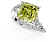 Solitaire Engagement Ring Setting for Fancy Yellow Asscher Cut Center with Pave Bypass Twist Band and Prong Head in Sterling Silver