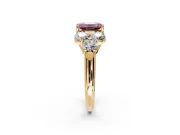 Cluster Engagement Ring Setting for Fancy Pink Emerald Cut Center with Round Cut Accent Frame and Prong Head in Yellow Gold