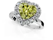 Halo Engagement Ring Setting for Fancy Yellow Heart-Shaped Center with Thin Plain Band and Prong Head in Platinum