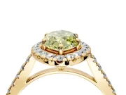 Halo Engagement Ring Setting for Fancy Yellow Marquise Center with Narrowing Pave Band and Prong Head in Yellow Gold