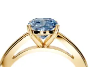 Solitaire Engagement Ring Setting for Fancy Blue Cushion Cut Center with Flat-Sided Plain Band and Prong Head in Yellow Gold