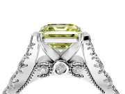 Solitaire Engagement Ring Setting for Fancy Yellow Asscher Cut Center with Pave Cathedral Shoulders and Prong Head in Platinum
