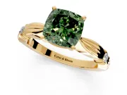 Solitaire Engagement Ring Setting for Fancy Green Cushion Cut Center with Carved Leaf Shoulders and Prong Head in Yellow Gold