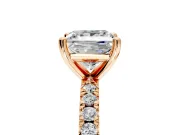Solitaire Engagement Ring Setting for Princess Cut Center with Fine Pave Band and Claw Prong Head in Rose Gold