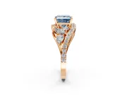 Halo Engagement Ring Setting for Fancy Blue Princess Cut Center with Marquise and Pave Bypass Band and Prong Head in Rose Gold