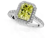 Halo Engagement Ring Setting for Fancy Yellow Radiant Cut Center with Inner Milgrain Border and Prong Head in Platinum