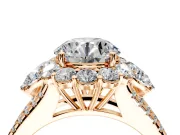 Halo Engagement Ring Setting for Round Cut Center with Two-Strand Split Shank and Prong Head in Rose Gold
