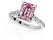 Solitaire Engagement Ring Setting for Fancy Pink Emerald Cut Center with Widening Pave Band and Claw Prong Head in Platinum