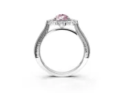 Milgrain Halo Engagement Ring Setting for Fancy Pink Pear-Shaped Center with Bezel Point Accents and Prong Head in Platinum