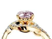 Solitaire Engagement Ring Setting for Fancy Pink Oval Center with Pave Bypass Twist Band and Prong Head in Yellow Gold