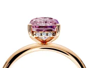 Hidden Halo Engagement Ring Setting for Fancy Pink Radiant Cut Center with Thin Round-Wire Band and Prong Head in Rose Gold