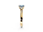 Side Accent Engagement Ring Setting for Fancy Blue Asscher Cut Center with Accent Shoulders and Prong Head in Yellow Gold