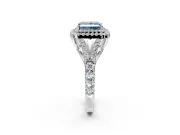 Double Halo Engagement Ring Setting for Fancy Blue Princess Cut Center with Narrow Pave Split Shank and Prong Head in Platinum