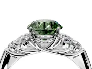 Cluster Engagement Ring Setting for Fancy Green Round Cut Center with Round Cut Accent Frame and Prong Head in White Gold