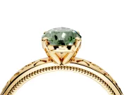 Solitaire Engagement Ring Setting for Fancy Green Pear-Shaped Center with Scrollwork Band and Prong Head in Yellow Gold