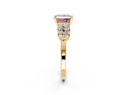 Cluster Engagement Ring Setting for Fancy Pink Princess Cut Center with 2-Row Shoulder Clusters and Prong Head in Yellow Gold