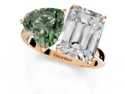 Fancy Green Heart-Shaped and Emerald Cut Lab-Grown Diamond Toi et Moi Engagement Ring with Prong-Set Stones in Rose Gold