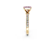 Open Basket Engagement Ring Setting for Fancy Pink Radiant Cut Center with Pave Band and Prong Head in Yellow Gold