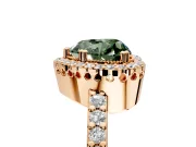 Halo Engagement Ring Setting for Fancy Green Heart-Shaped Center with Inner Milgrain Border and Prong Head in Rose Gold