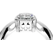 Halo Engagement Ring Setting for Emerald Cut Center with Tapered Plain Band and Prong Head in Sterling Silver