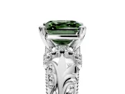 Solitaire Engagement Ring Setting for Fancy Green Asscher Cut Center with Filigree Accent Basket and Prong Head in Platinum