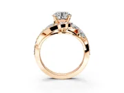 Halo Engagement Ring Setting for Round Cut Center with Marquise and Pave Bypass Band and Prong Head in Rose Gold