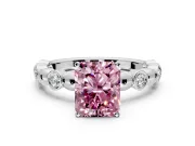 Solitaire Engagement Ring Setting for Fancy Pink Radiant Cut Center with Beaded Bezel Station Band and Prong Head in Sterling Silver