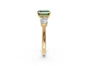 3 Stone Engagement Ring Setting for Fancy Green Asscher Cut Center with Large Pear-Shaped Accents and Prong Head in Yellow Gold