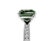 Solitaire Engagement Ring Setting for Fancy Green Asscher Cut Center with Milgrain-Edged Pave Band and Prong Head in Sterling Silver