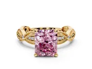 Solitaire Engagement Ring Setting for Fancy Pink Radiant Cut Center with Marquise Panel Band and Prong Head in Yellow Gold