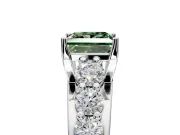 Solitaire Engagement Ring Setting for Fancy Green Princess Cut Center with Graduated Shared Prongs and Prong Head in Sterling Silver