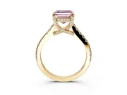 Solitaire Engagement Ring Setting for Fancy Pink Asscher Cut Center with Widening Pave Band and Claw Prong Head in Yellow Gold