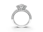 Pave Engagement Ring Setting for Pear-Shaped Center with Curved Accent Rows, Openwork and Prong Head in Platinum