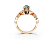 Halo Engagement Ring Setting for Fancy Green Pear-Shaped Center with Pave Infinity Twist Band and Prong Head in Rose Gold
