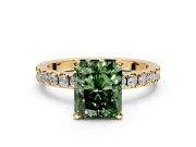 Solitaire Engagement Ring Setting for Fancy Green Radiant Cut Center with Fine Pave Band and Claw Prong Head in Yellow Gold
