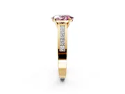 Solitaire Engagement Ring Setting for Fancy Pink Oval Center with Princess Cut Channel Band and Prong Head in Yellow Gold