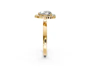 Halo Engagement Ring Setting for Heart-Shaped Center with Thin Plain Band and Prong Head in Yellow Gold
