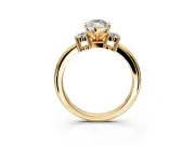 3 Stone Engagement Ring Setting for Marquise Center with Wide Plain Band and Prong Head in Yellow Gold