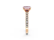 Solitaire Engagement Ring Setting for Fancy Pink Asscher Cut Center with Single Row Accent Band and Prong Head in Rose Gold