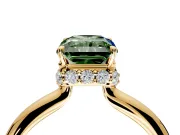 Hidden Halo Engagement Ring Setting for Fancy Green Radiant Cut Center with Plain Rounded Band and Prong Head in Yellow Gold