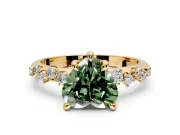 Solitaire Engagement Ring Setting for Fancy Green Heart-Shaped Center with Trailing Leaf Accent Band and Prong Head in Yellow Gold