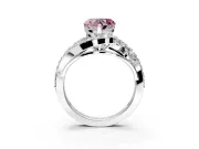 Halo Engagement Ring Setting for Fancy Pink Heart-Shaped Center with Marquise and Pave Bypass Band and Prong Head in Sterling Silver