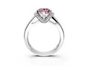 Solitaire Engagement Ring Setting for Fancy Pink Round Cut Center with Wide Band, Pave Collar and Prong Head in Sterling Silver