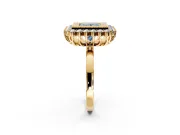 Halo Engagement Ring Setting for Fancy Blue Princess Cut Center with Milgrain Bezel Rim, Plain Band and Prong Head in Yellow Gold