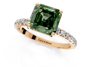 Solitaire Engagement Ring Setting for Fancy Green Asscher Cut Center with Micro Pave Band and Prong Head in Rose Gold