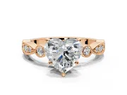 Solitaire Engagement Ring Setting for Heart-Shaped Center with Milgrain Bezel Accents and Prong Head in Rose Gold