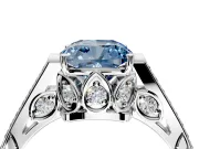Cathedral Engagement Ring Setting for Fancy Blue Cushion Cut Center with Antique-Style Pave Band and Prong Head in Platinum